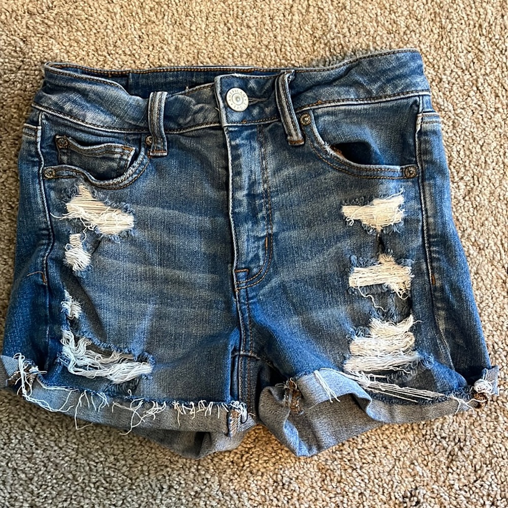 American Eagle next level stretch, hi-rise shortie, denim shorts - size 4
